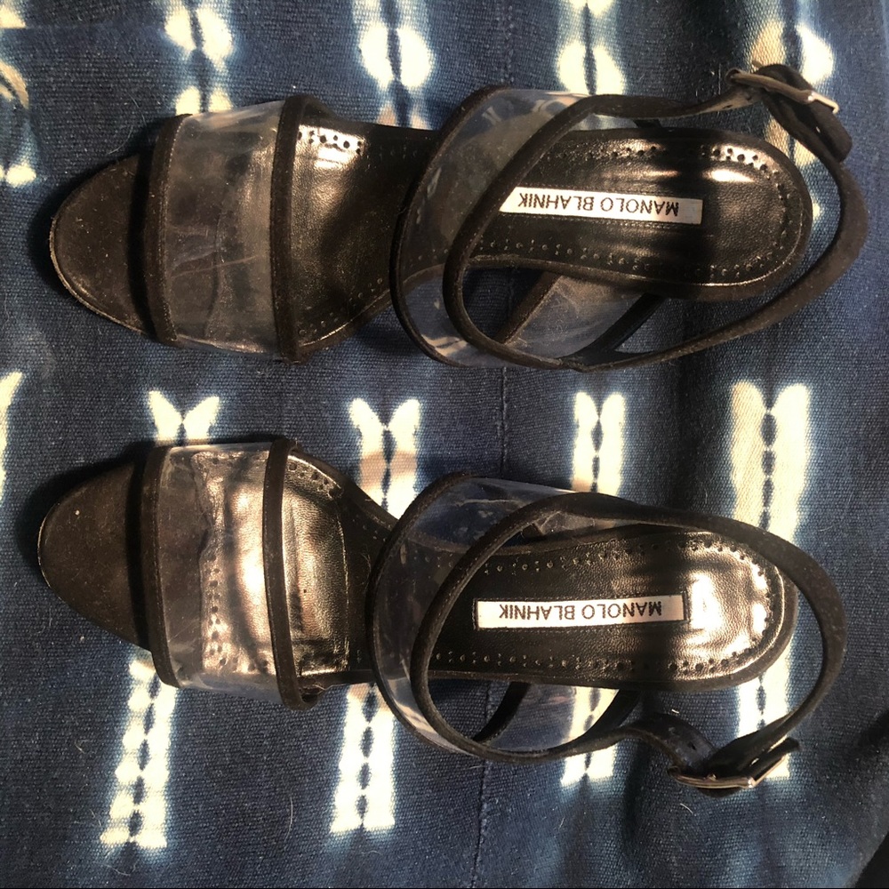 Barely Worn Manolo Blahnik Khan Suede & PVC Sandals - Picture 9 of 14